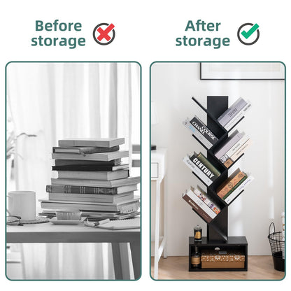 Tree Shape Kids Bookshelf with 6 Shelves