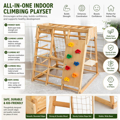 6-in-1 Wooden Indoor Playground Climber for Kids