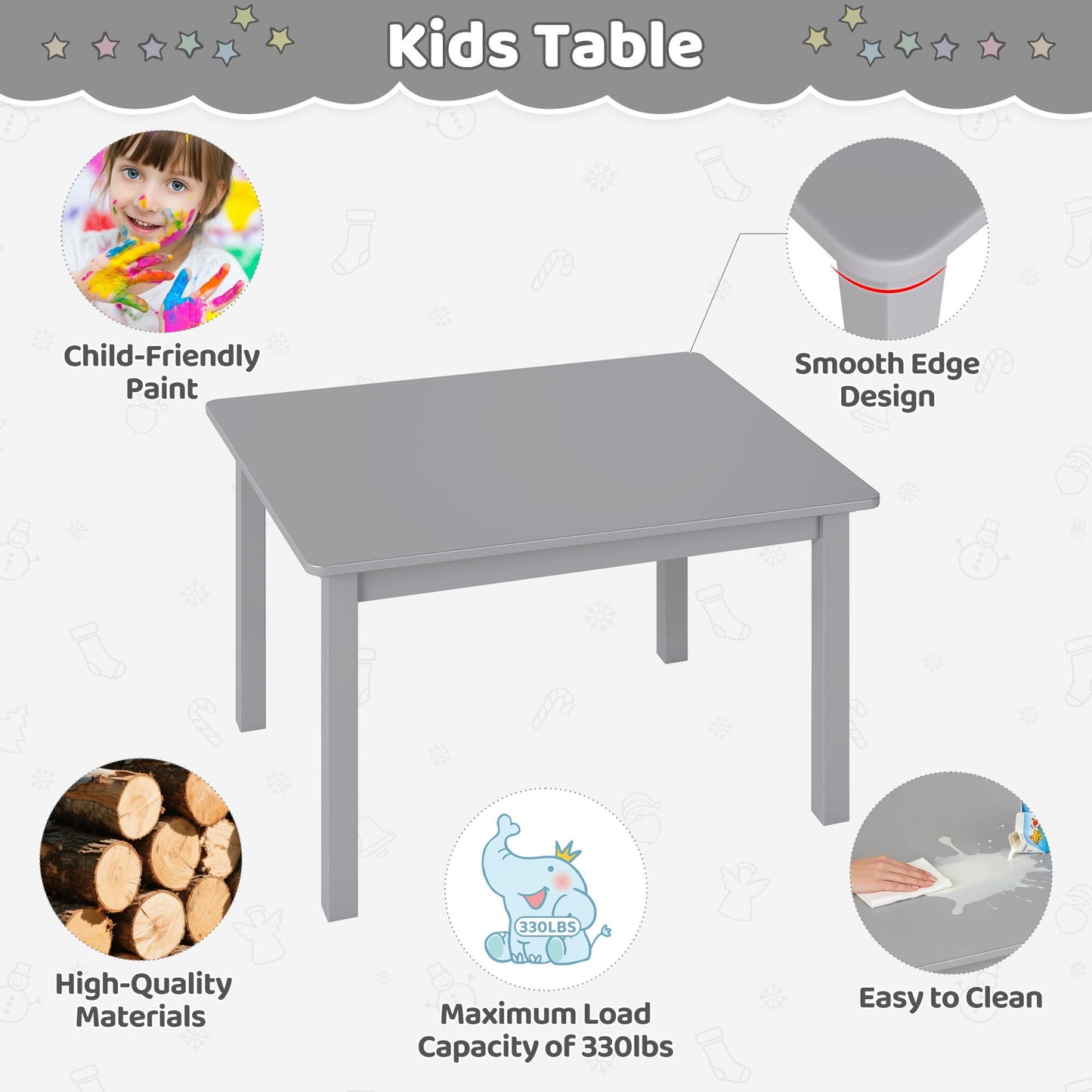 Wooden Kids Table and Chairs Set for Activities
