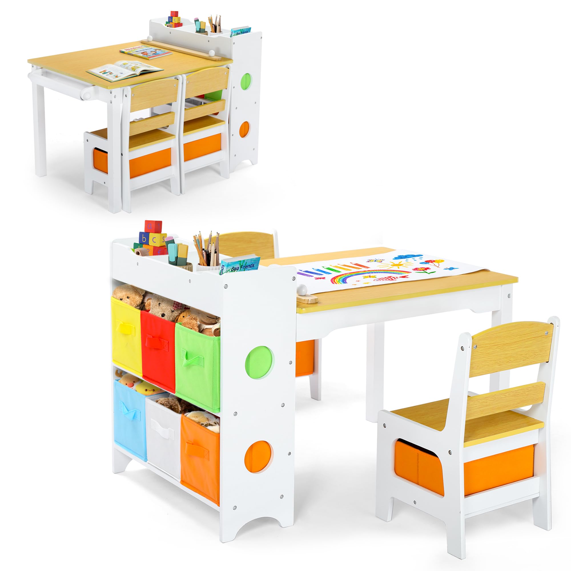 Kids Activity Table and Chair Set with Storage Bins
