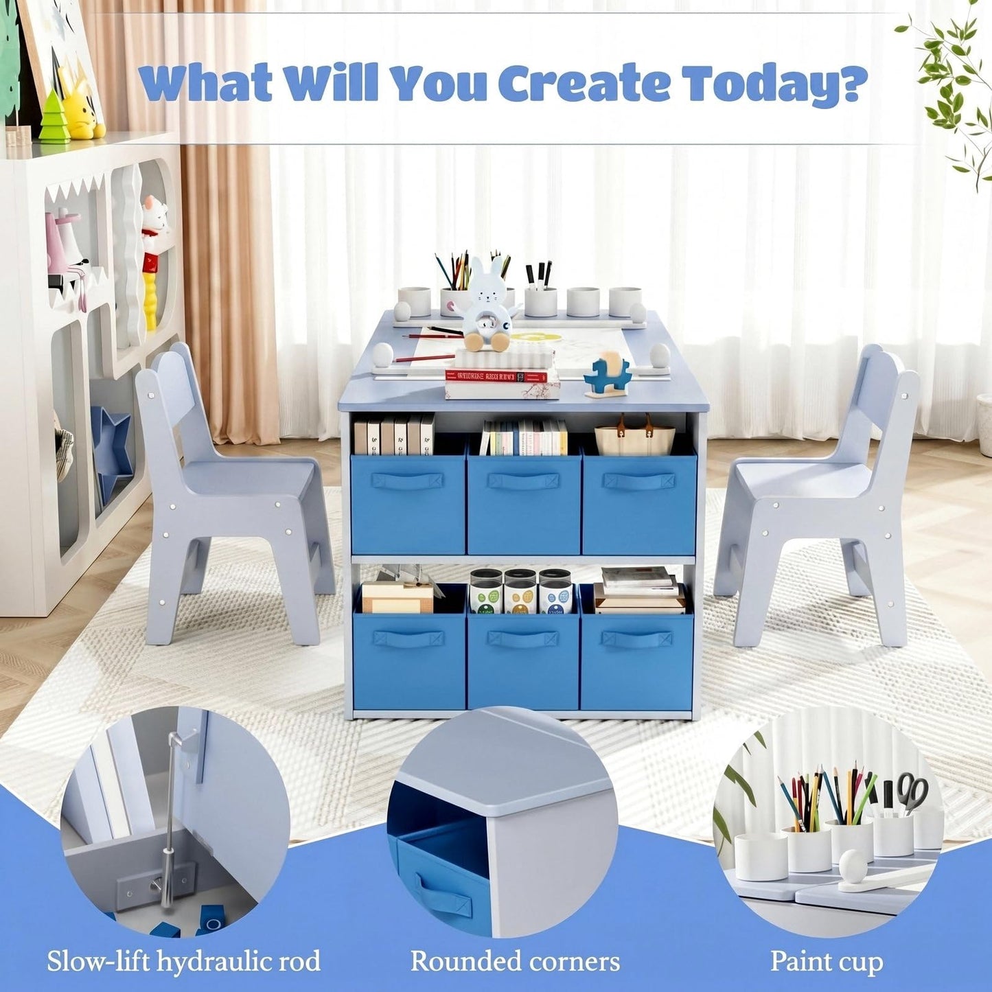 3-in-1 Kids Art Table and Easel Set