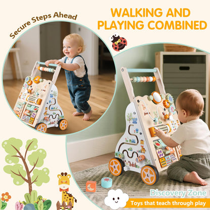 10-in-1 Montessori Wooden Baby Walker for Toddlers
