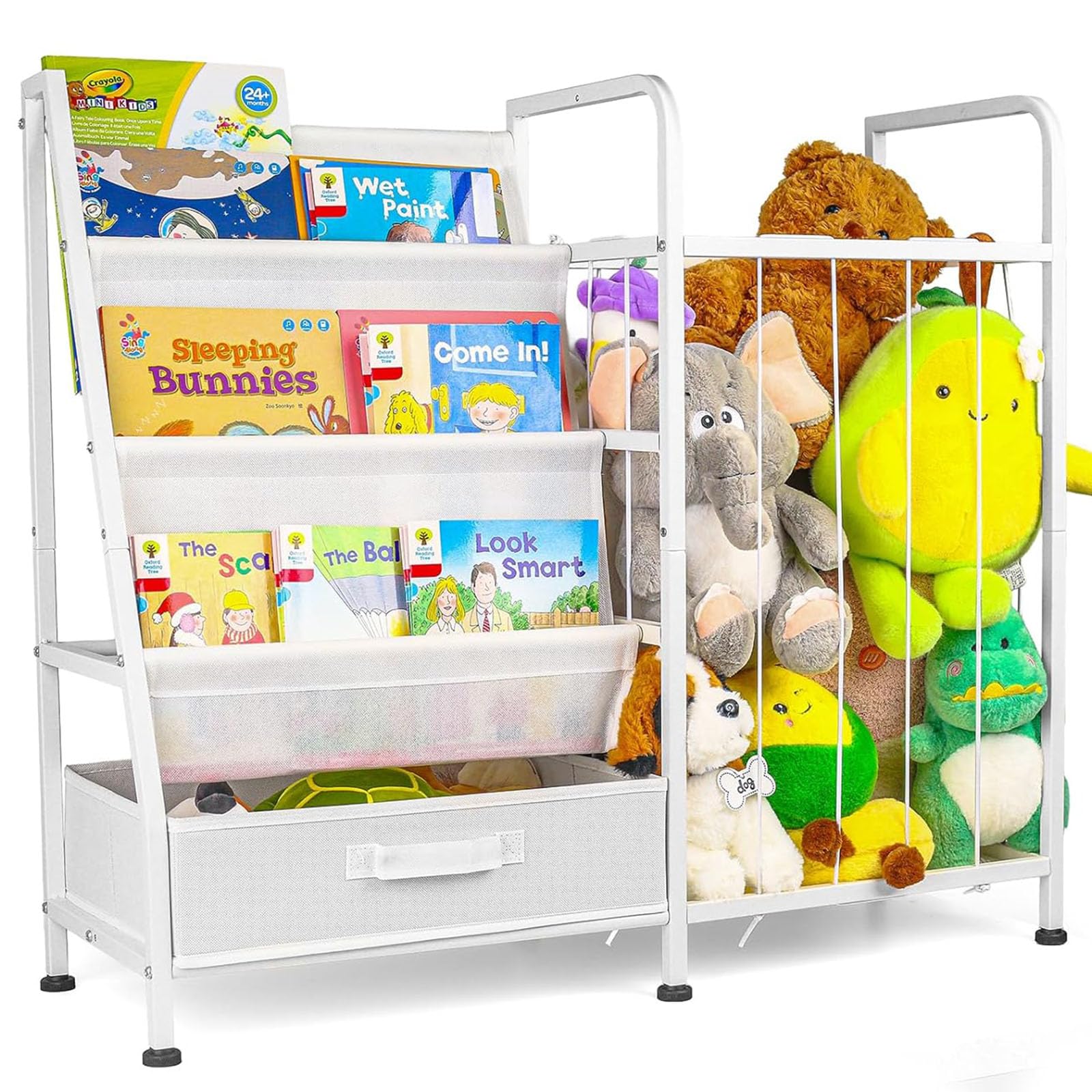3-Tier Kids Bookshelf with Stuffed Animal Storage