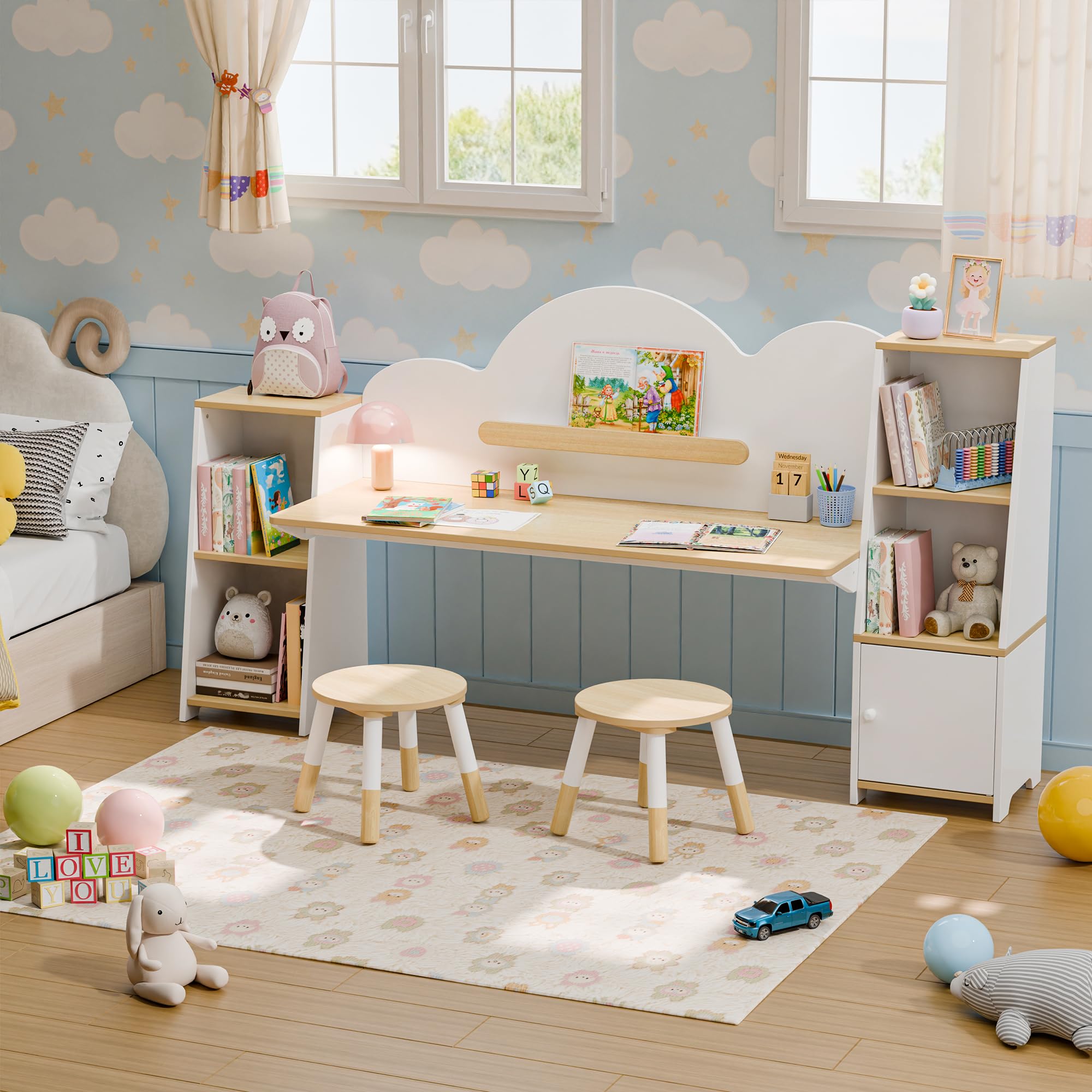 Montessori Kids Desk and Chair Set with Storage
