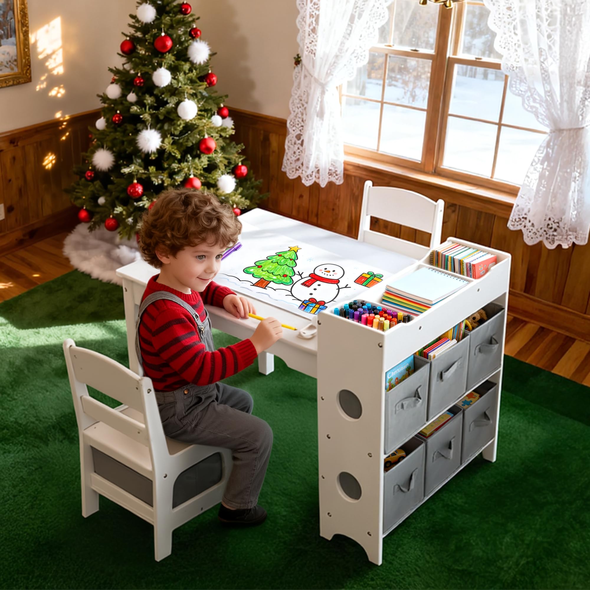 Kids Activity Table and Chair Set with Storage Bins