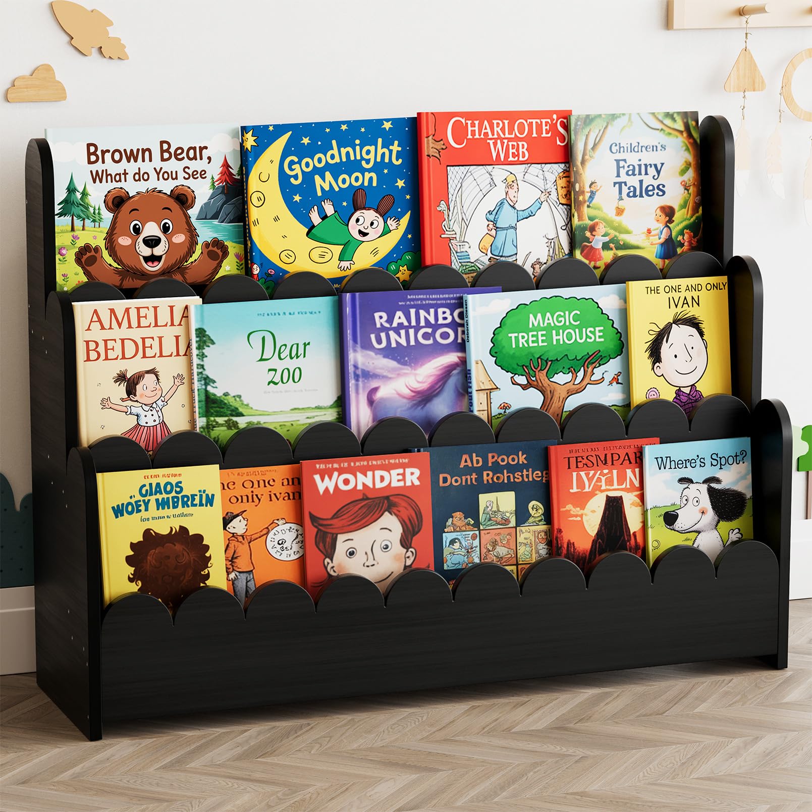 3-Tier Montessori Wooden Bookshelf for Toddlers
