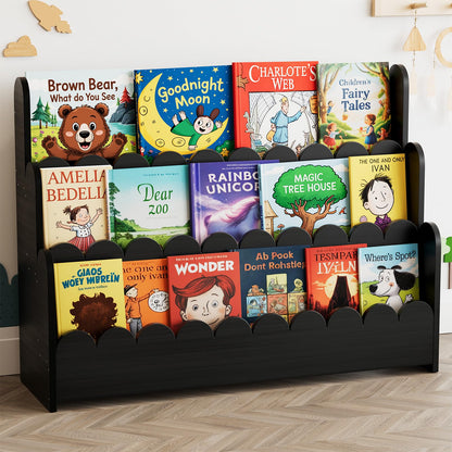 3-Tier Montessori Wooden Bookshelf for Toddlers