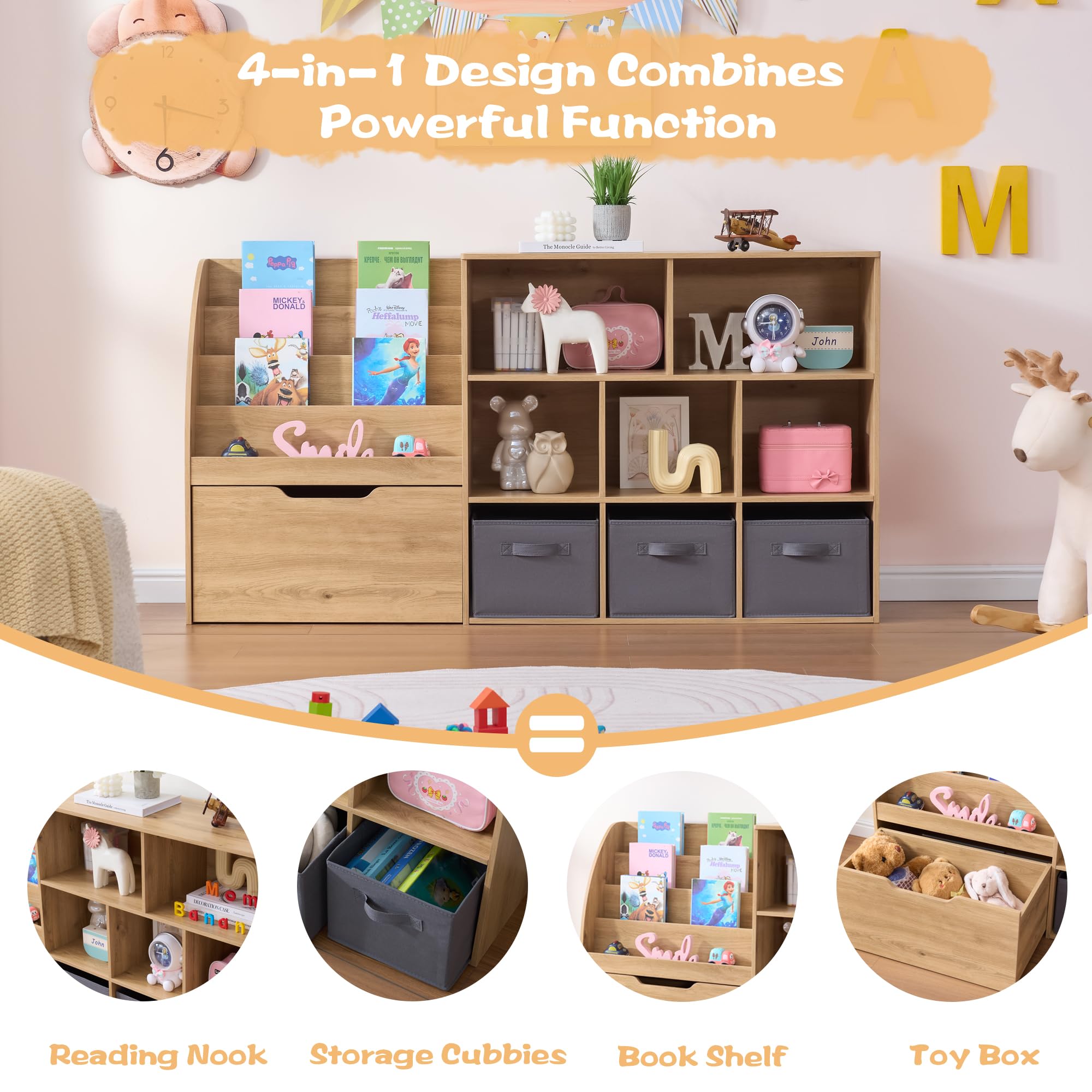 Kids Toy Storage Organizer with Bookshelf Drawers