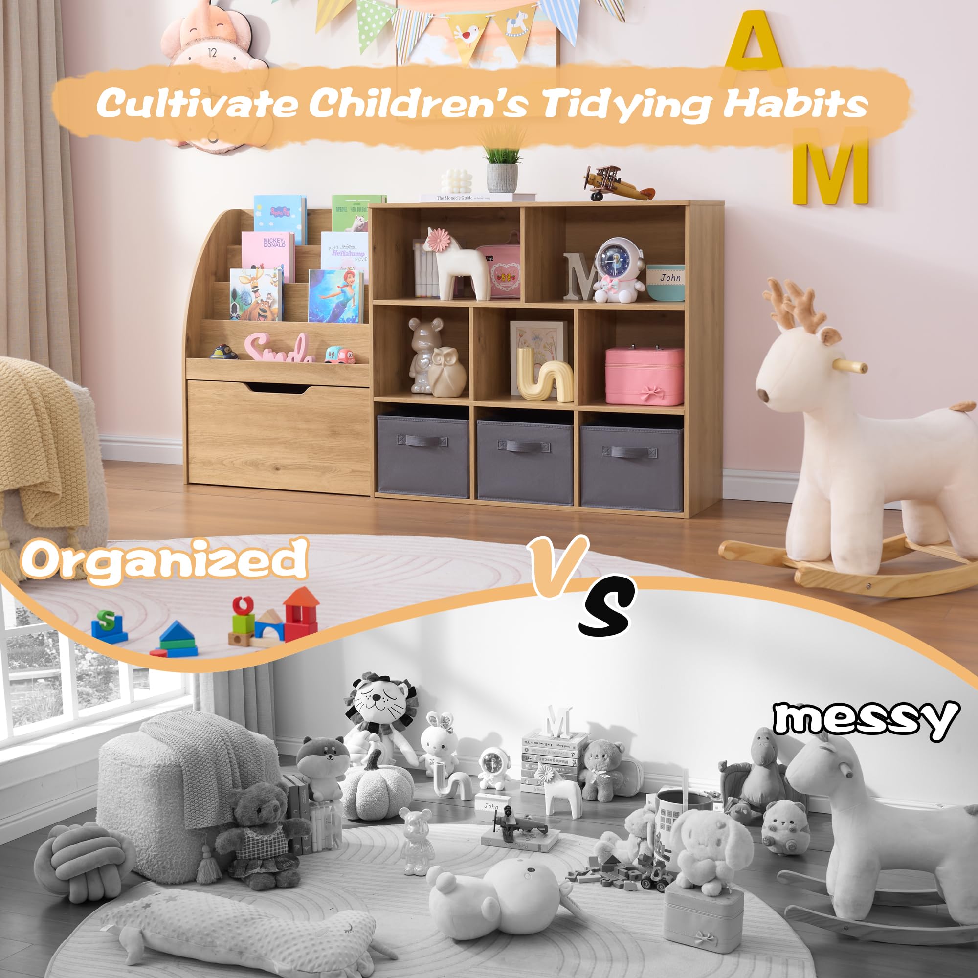 Kids Toy Storage Organizer with Bookshelf Drawers