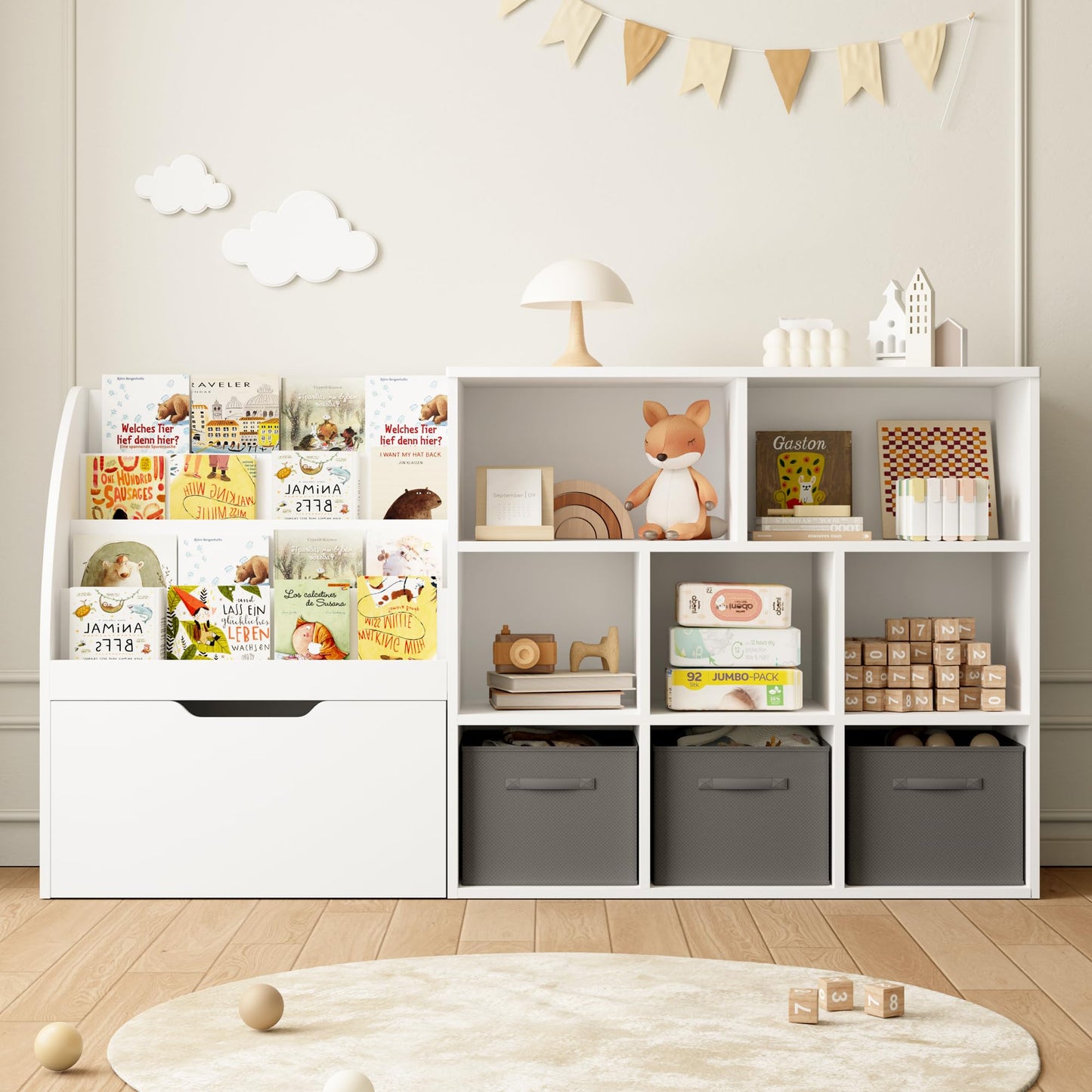 Kids Toy Storage Organizer with Bookshelf Drawers