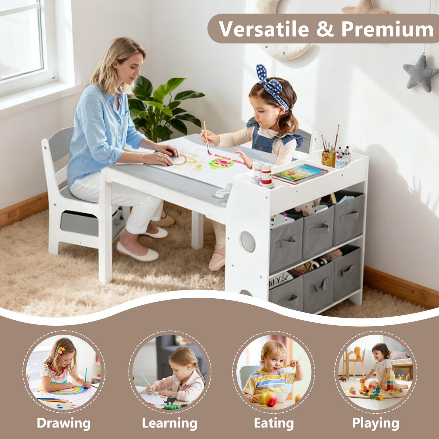 Kids Activity Table and Chair Set with Storage Bins