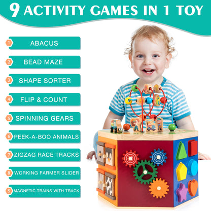 WOODMAM Wooden Activity Cube Toy