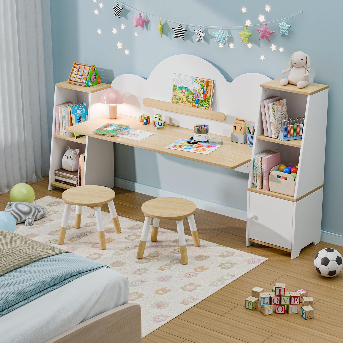 Montessori Kids Desk and Chair Set with Storage