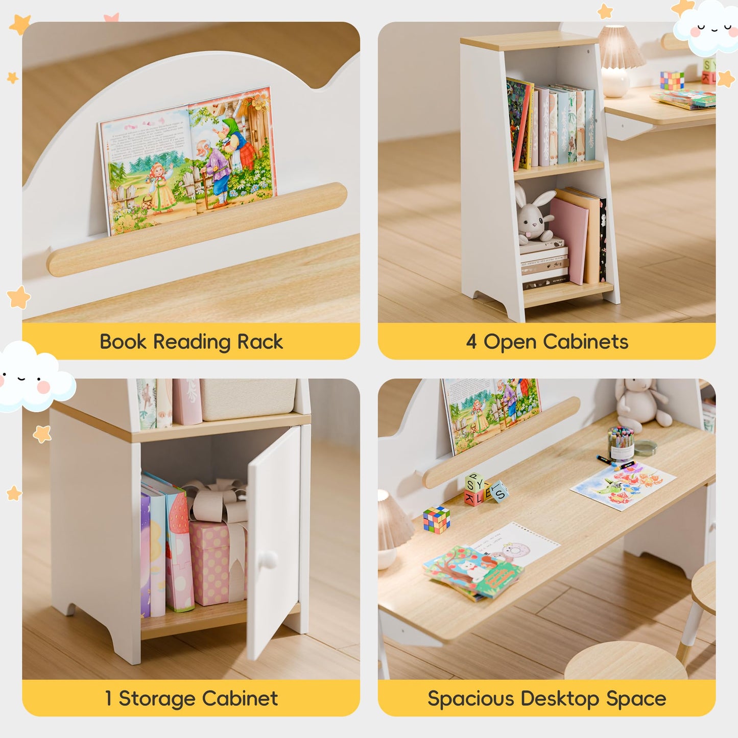 Montessori Kids Desk and Chair Set with Storage