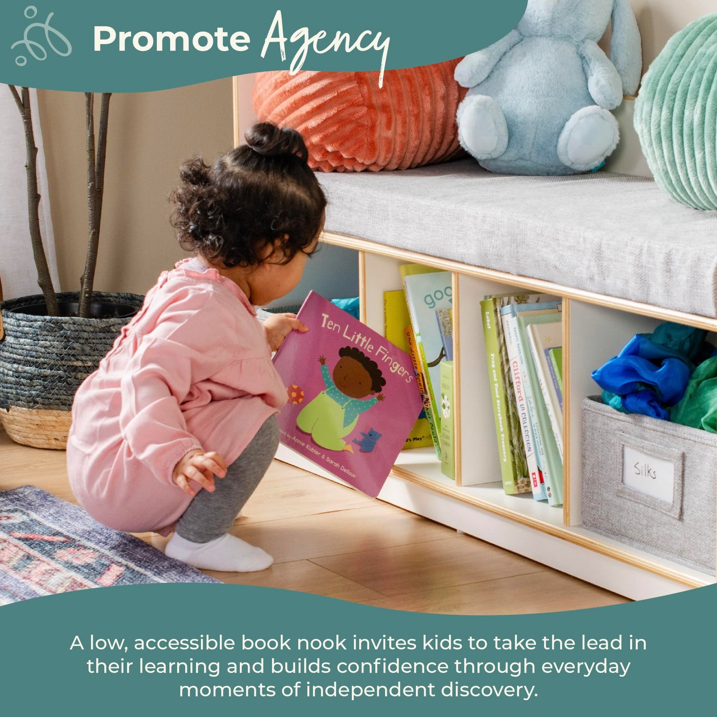 Kids Reading Nook Wooden Bookshelf with Storage