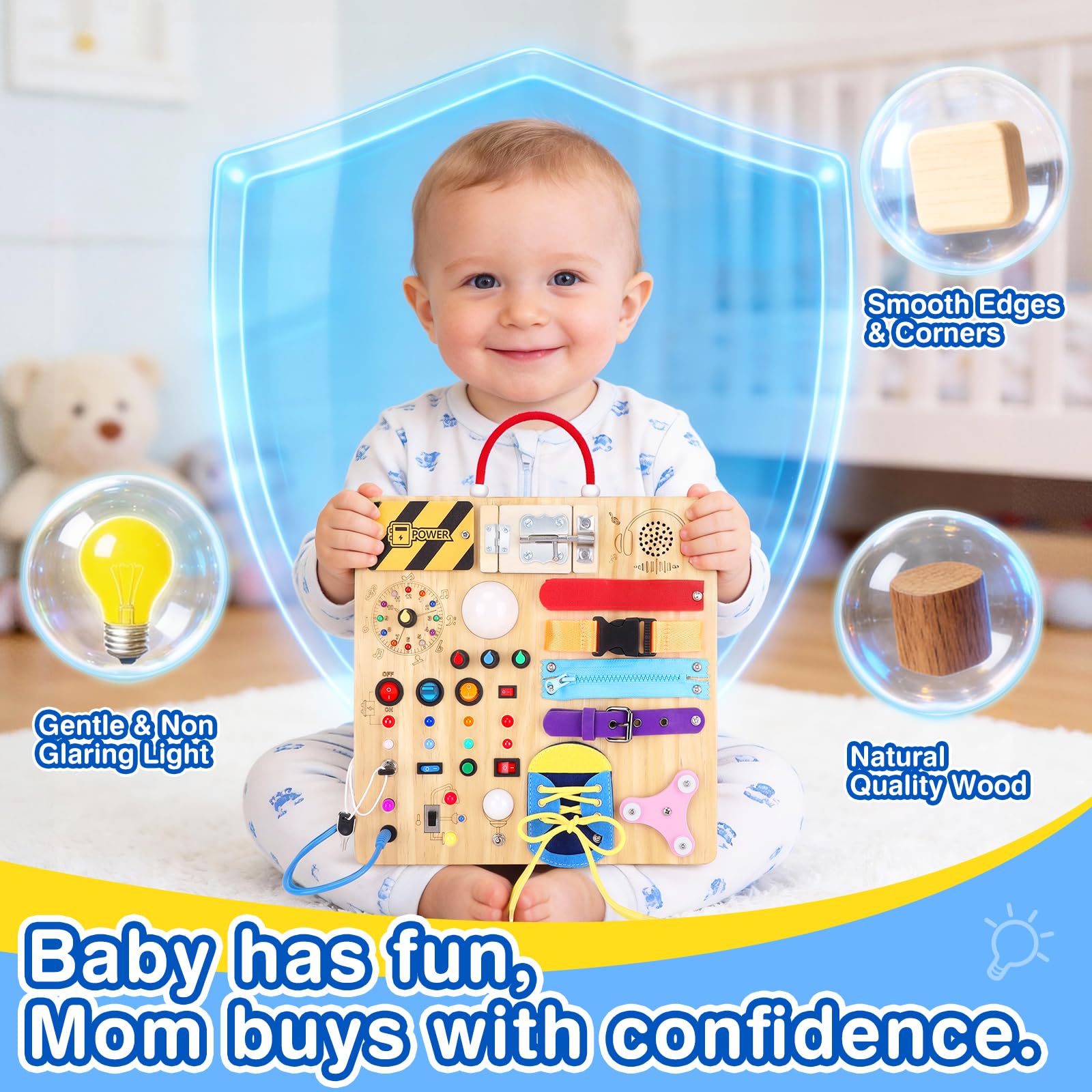 Montessori Busy Board for Toddlers 1-3 Years
