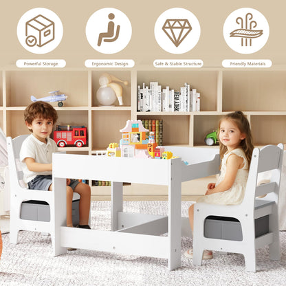Kinder King 4 in 1 Kids Wood Table & 2 Chairs Set