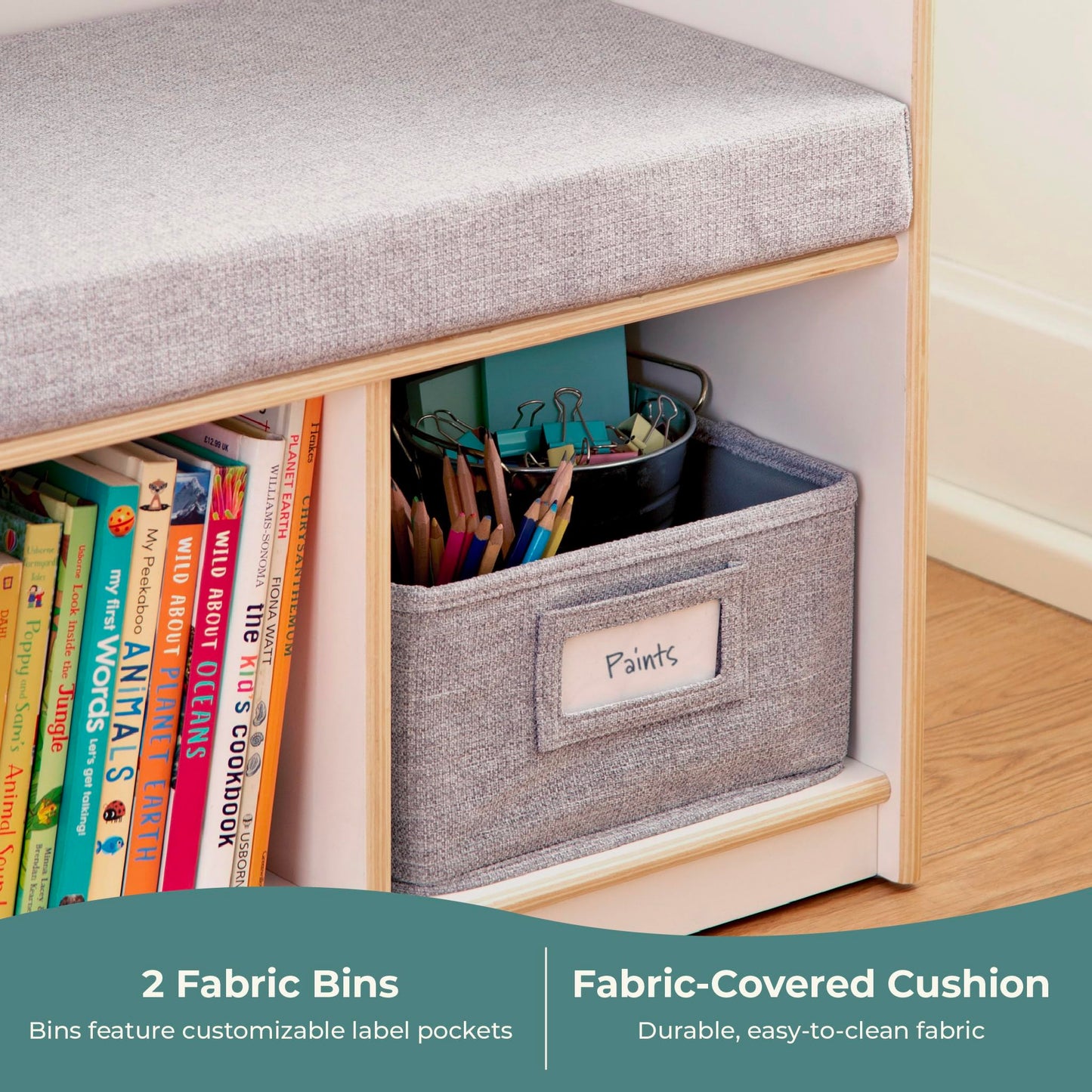 Kids Reading Nook Wooden Bookshelf with Storage