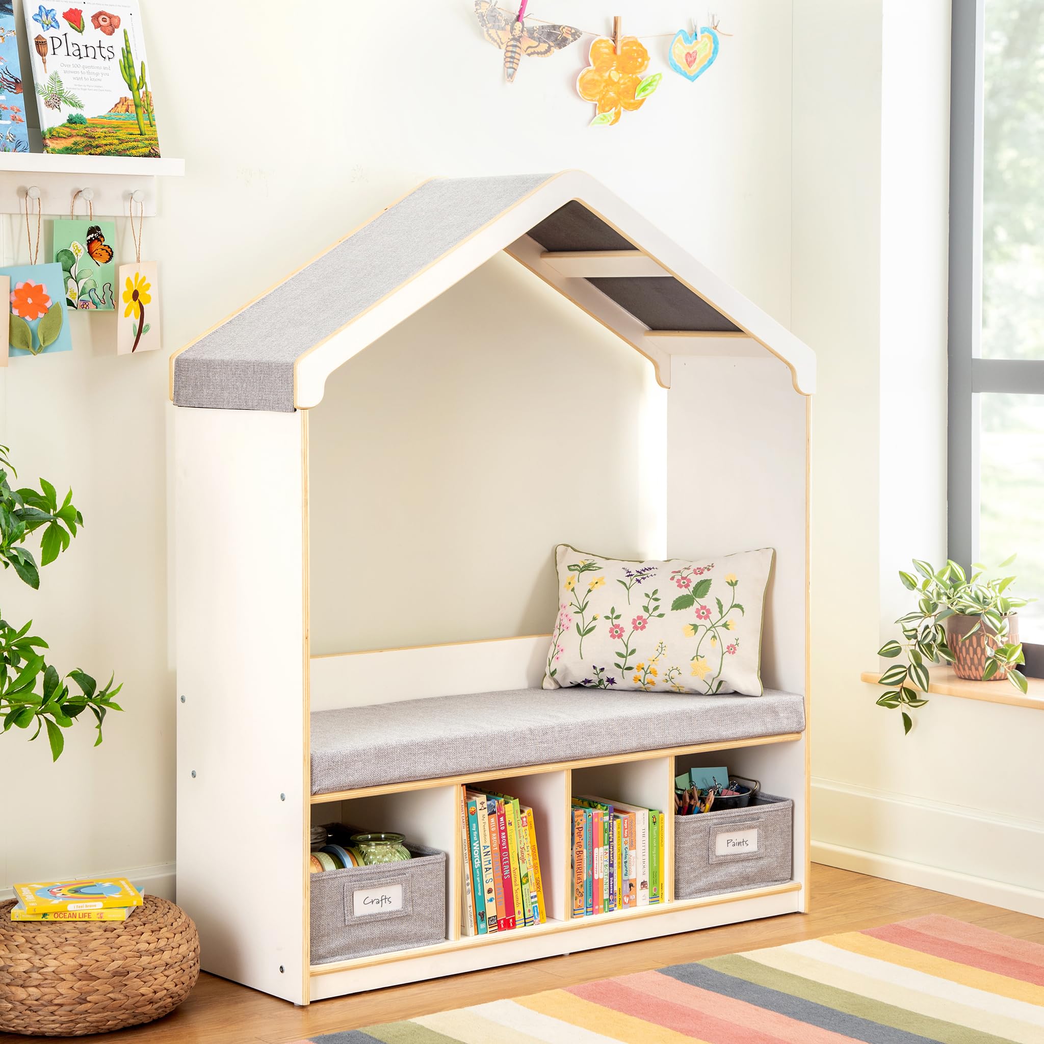 Kids Reading Nook Wooden Bookshelf with Storage