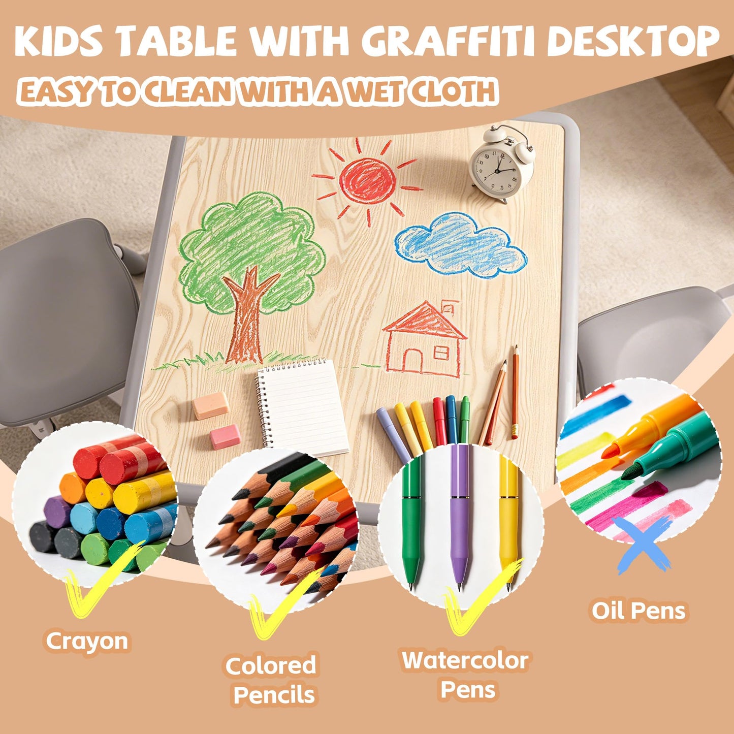 Height Adjustable Kids Table and Chairs Set