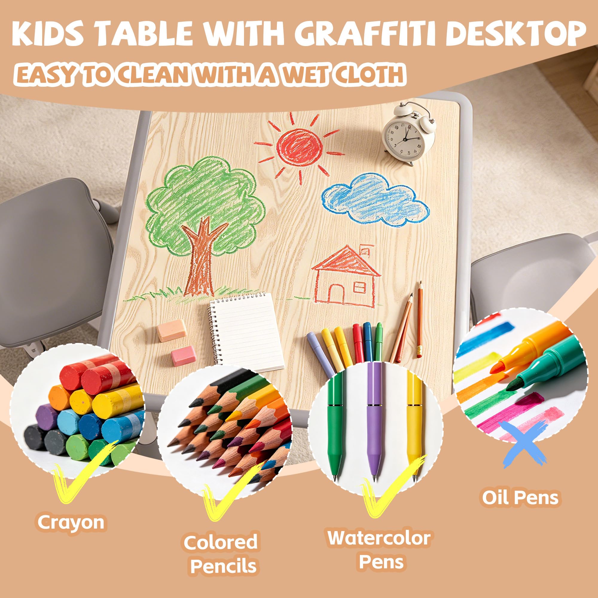 Height Adjustable Kids Table and Chairs Set