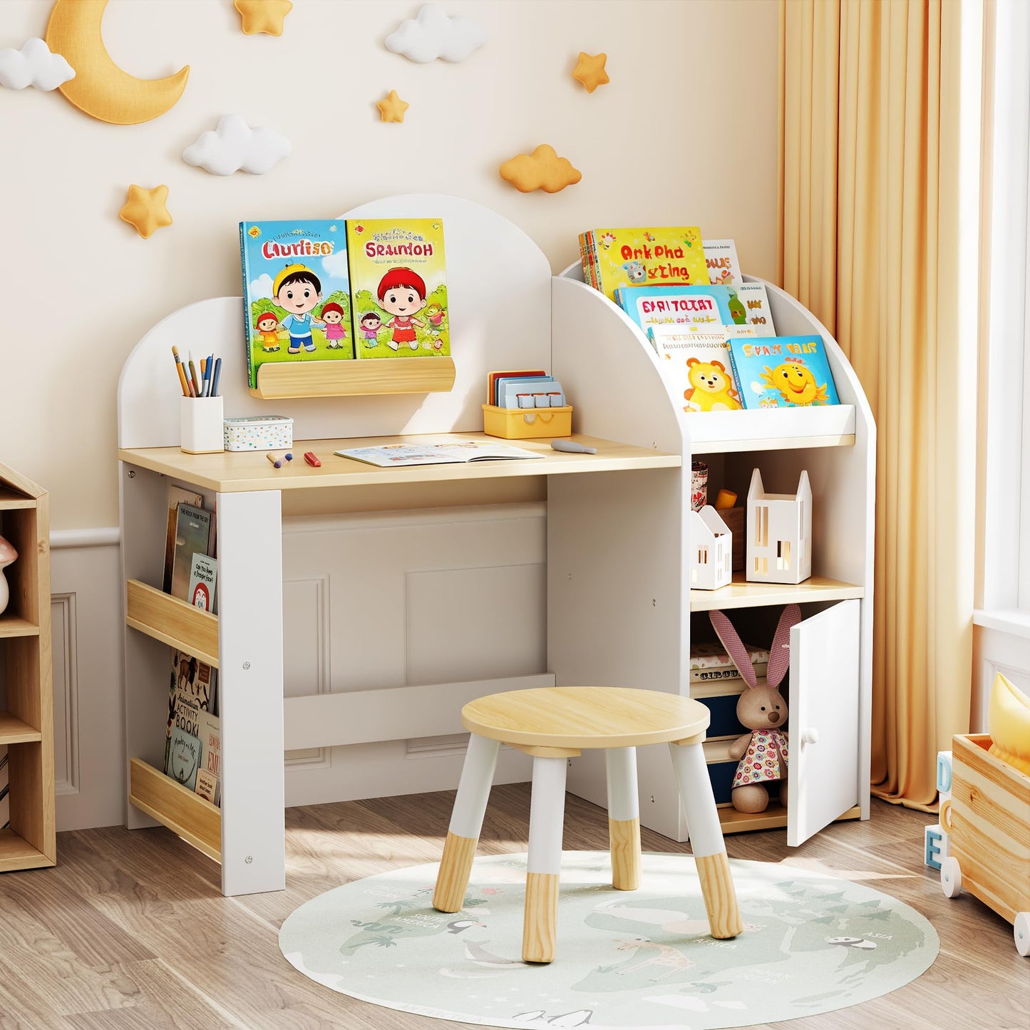Montessori Kids Desk and Chair Set with Storage