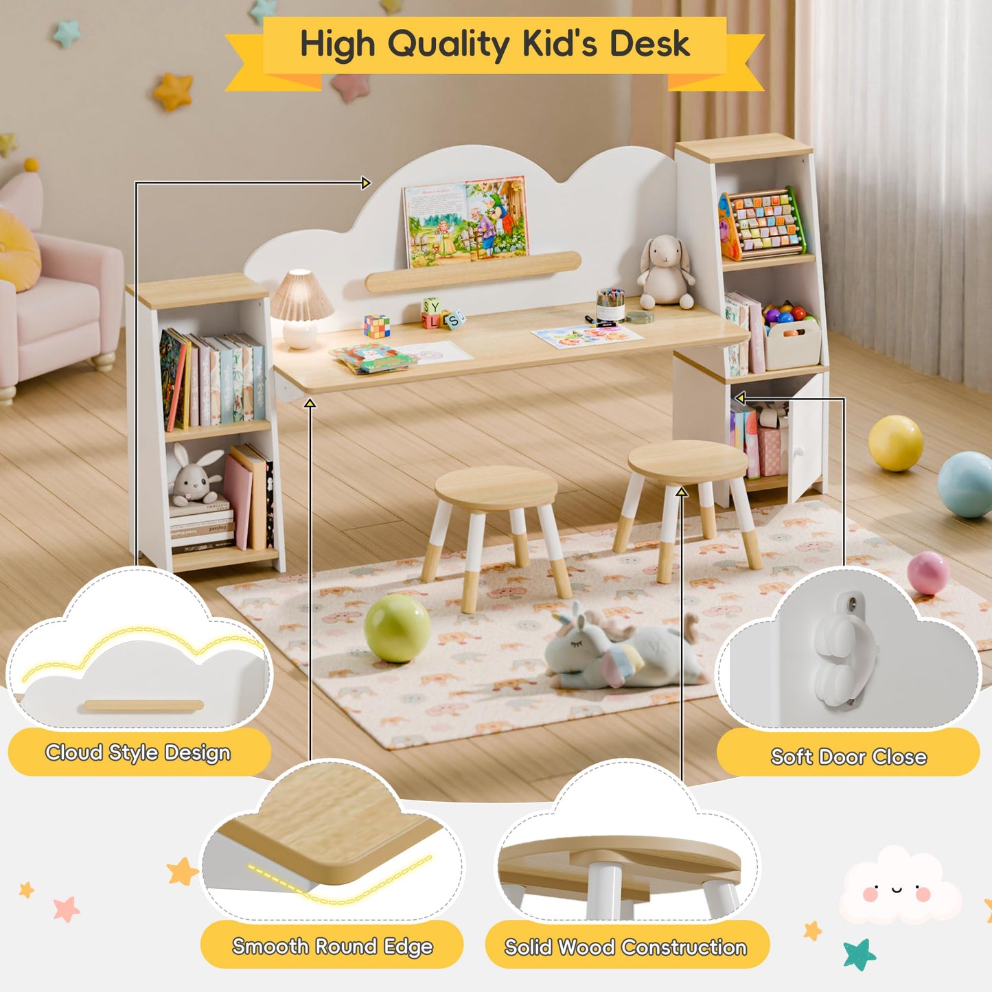 Montessori Kids Desk and Chair Set with Storage