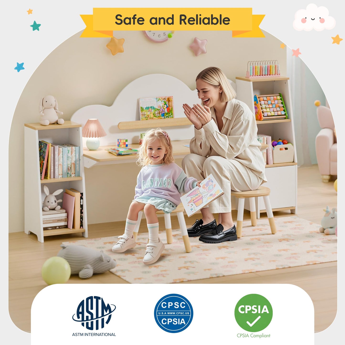 Montessori Kids Desk and Chair Set with Storage