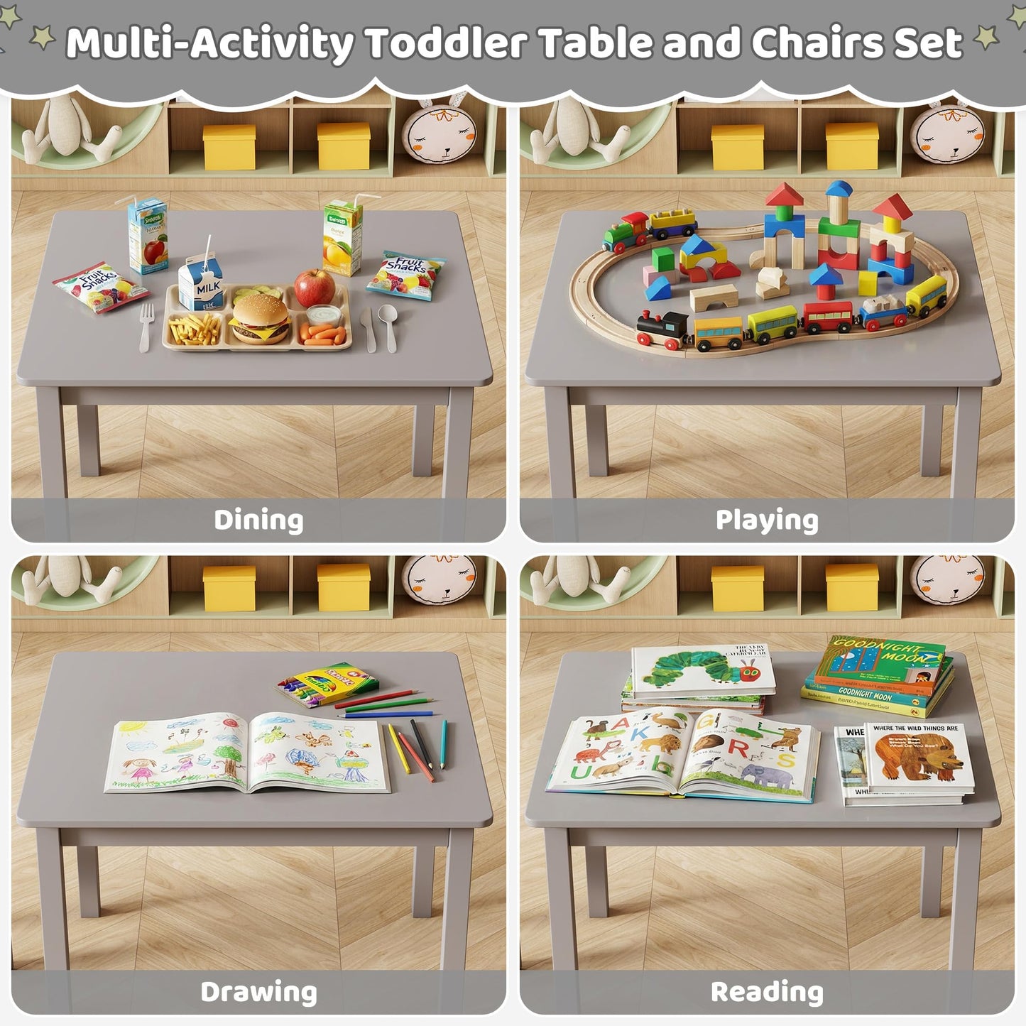 Wooden Kids Table and Chairs Set for Activities