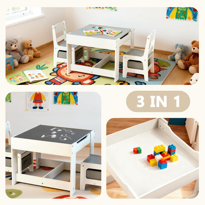Kinder King 4 in 1 Kids Wood Table & 2 Chairs Set