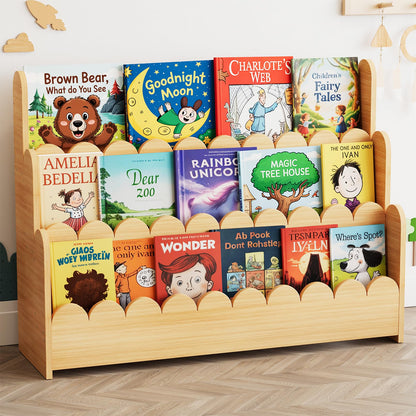 3-Tier Montessori Wooden Bookshelf for Toddlers